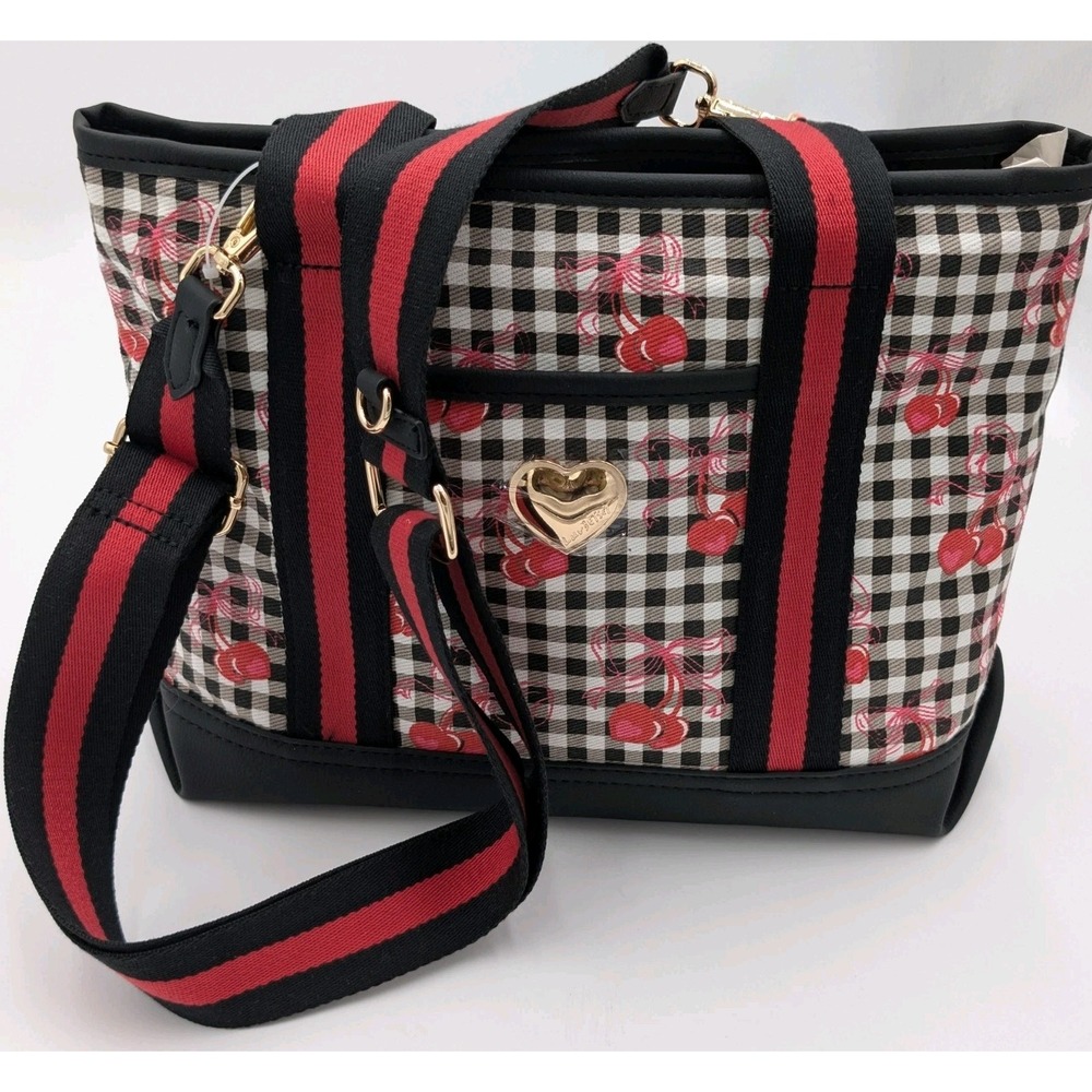 Betsey Johnson Luv Betsey Cherry Gingham Crossbody Bag Black Red NWT